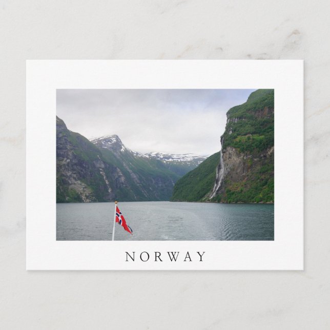 Fiordo de Geiranger con postal blanca de bandera n (Anverso)