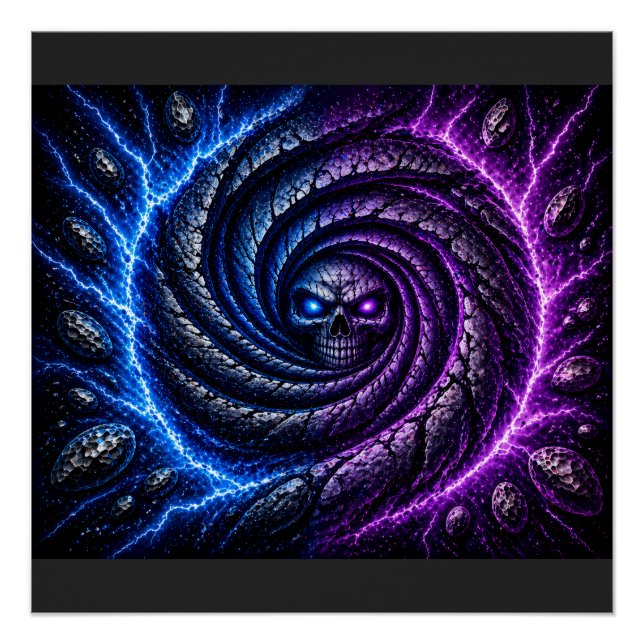 Fire vs Ice Skull Vortex Poster – Hypnotic Optical (Anverso)
