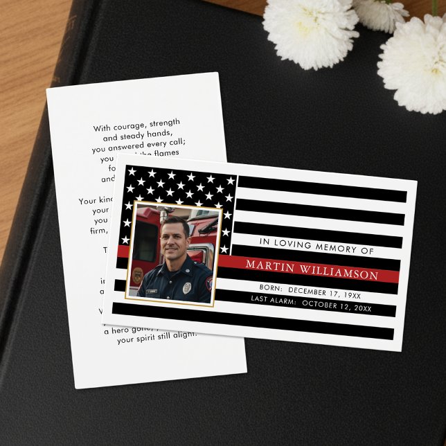 Firefighter Thin Red Line Flag Photo Prayer Card (Subido por el creador)