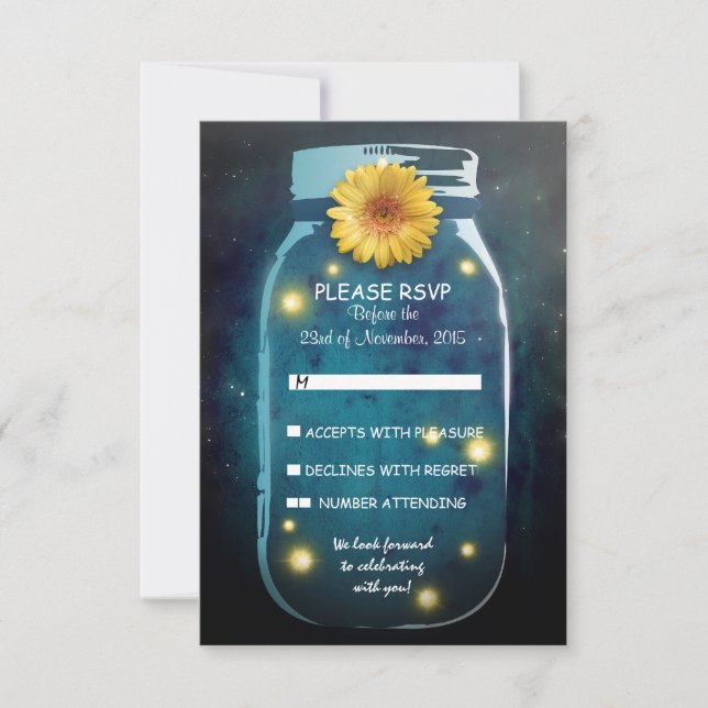 Fireflies & Mason Jar Whimsical Wedding RSVP (Anverso)