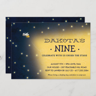 Firefly Sleepover Invitación al cumpleaños, tarjet