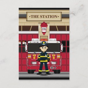 Fireman con tarjeta RSVP del motor de fuego