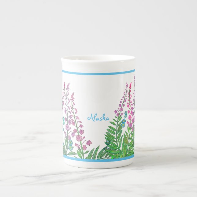 Fireweed y taza de té de Alaska de las nomeolvides (Frente)
