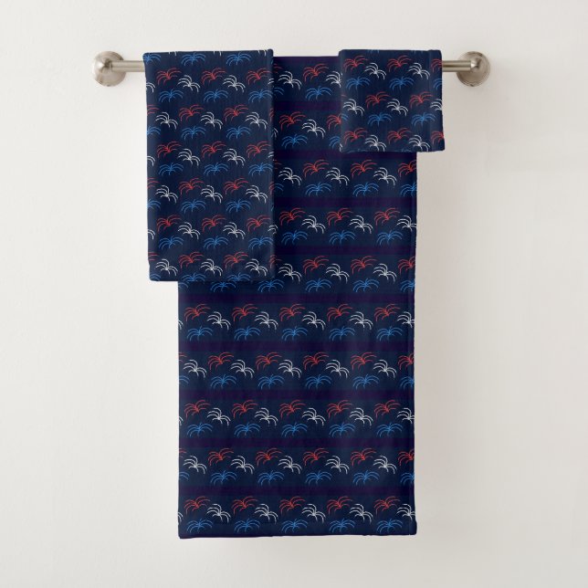 Fireworks Bath Towels (Navy Blue & Red) (In situ)