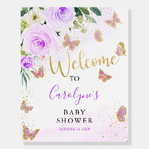 Firma de bienvenida Baby Shower de mariposa floral