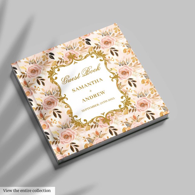 Firma del Libro de Invitados del Boda Rubor Gold B (Classic Blush Gold Boho Wedding Guest Book Signing)