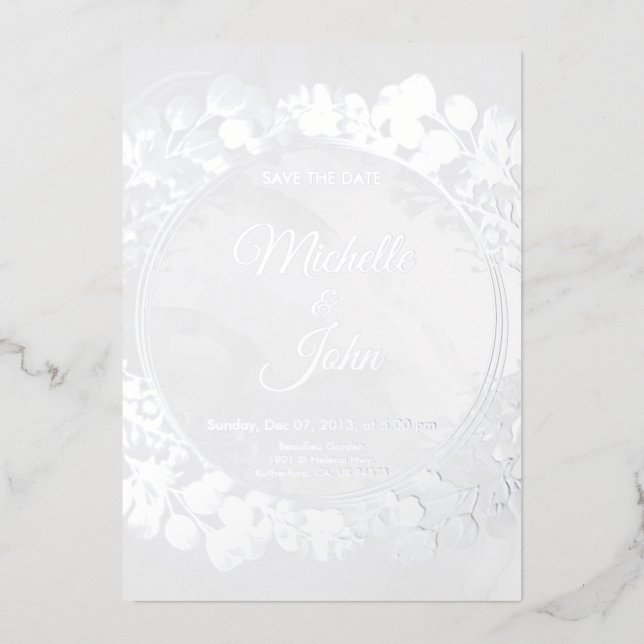 Firma floral de invitación a bodas verdes (Anverso)