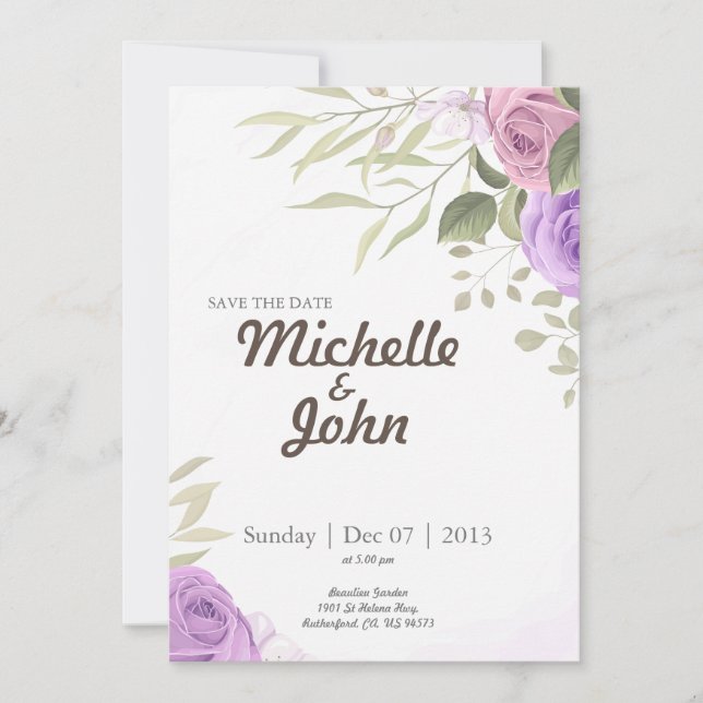 Firma Invitación a la boda Flor púrpura (Anverso)