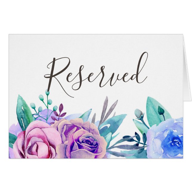 Firma reservada de boda floral púrpura y azul (Anverso (Horizontal))