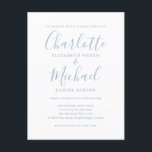 Firma Script Dusty Blue Wedding Invitación<br><div class="desc">Con nombres de estilo característico,  esta elegante postal azul polvorienta de invitación a la boda se puede personalizar con su información en letras de moda. Diseñado por Thisisnotme©</div>
