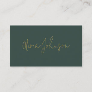 Firma Script Moderno Gold Green Tarjeta de visita