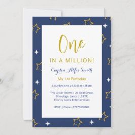 Firme invitación de cumpleaños estrellas azules y