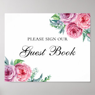 Firme nuestro libro de visitas impreso. Boda flore