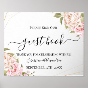 Firme nuestro libro de visitas Señal de boda flora