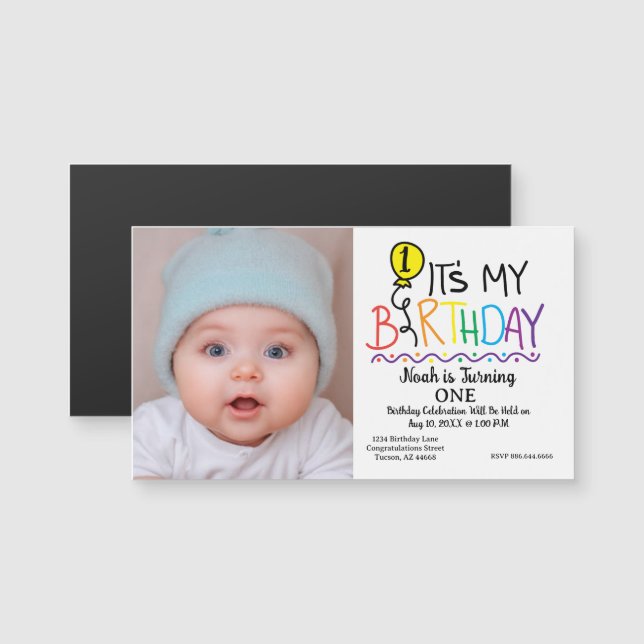 First Birthday Invitation Card - Custom Baby Photo (Anverso/Reverso)