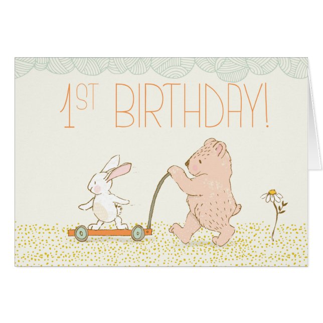 First Birthday Walking Bear and Rabbit (Anverso (Horizontal))