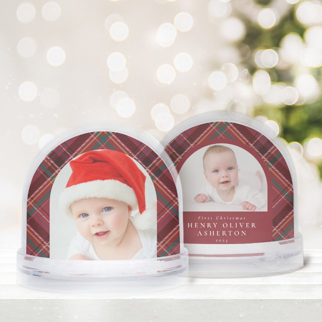 First Christmas holiday plaid two photo snow globe (Subido por el creador)