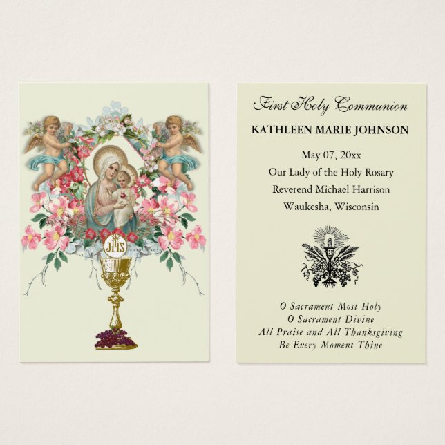 First Communion Catholic Remembrance Holy Card (Anverso y reverso)