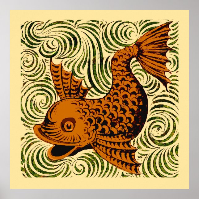 Fish Antiguo Tile Antiguo arte (Frente)