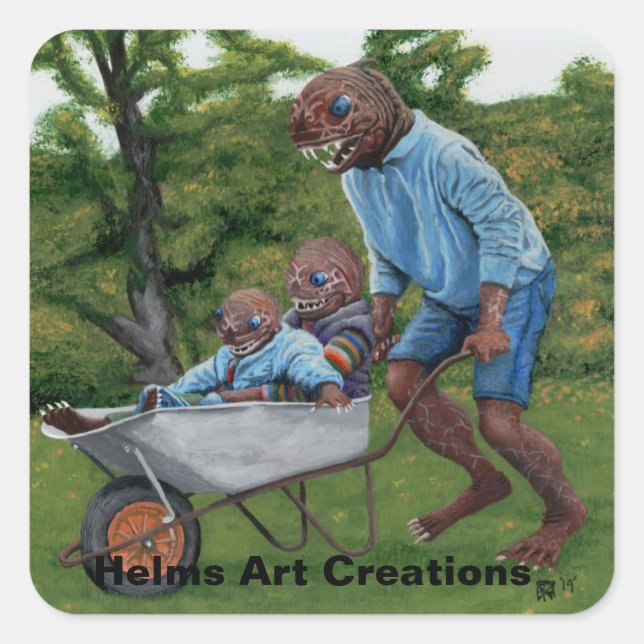 Fish Man Autumn Fun Fantasy Pegatinas de arte (Anverso)