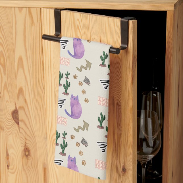 Fish Meow Paws Cactus Kitchen Toalla De Mano (Pliegue de tercios)