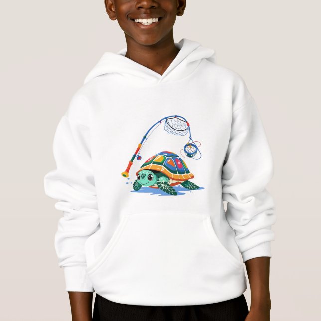 Fishing Turtle Fun – Kids’ Hoodie (Anverso)