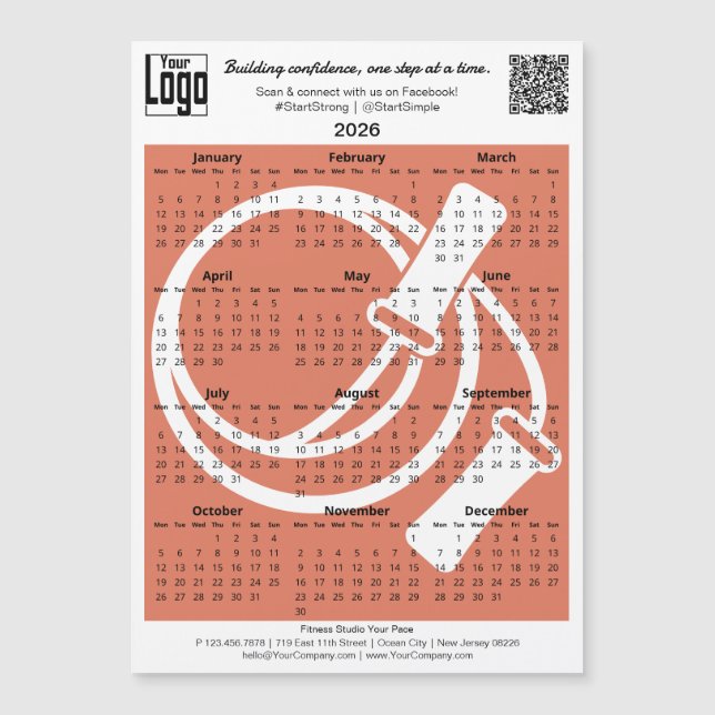 Fitness Logo QR-code Orange 2026 Calendar Magnet (Anverso)