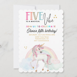 Five es una invitación de cumpleaños Unicornio Arc