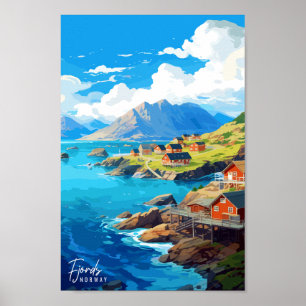 Fjords Noruega Viaja Ilustracion de arte de cosech