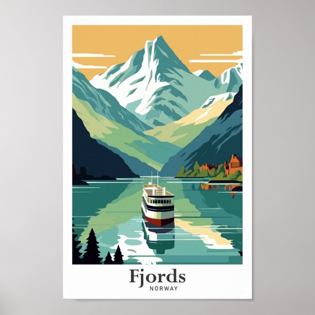 Fjords Noruega Viaja Ilustracion de arte de cosech (Frente)