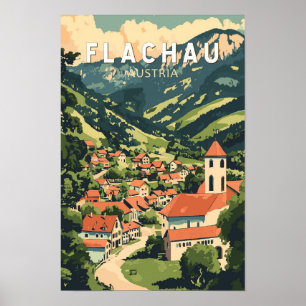 Flachau Austria Ilustración Arte de Viaje Vintage