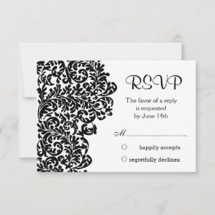 Flagelos de damasco negro Leafy Wedding RSVP