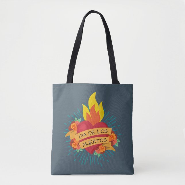 Flamante Heart Dia de los Muertos | Bolso de tela (Anverso)