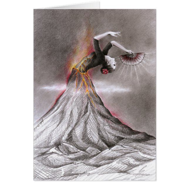 Flamenco bailarina volcán arte de lápiz surrealist (Frente)