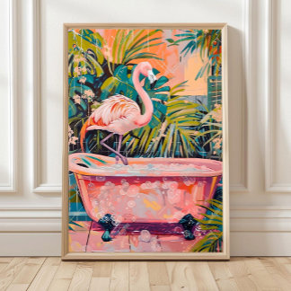 Flamenco en Bañera Impresión, Arte de Pared de Bañ