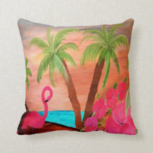 Flamenco en paraíso tropical cojín decorativo
