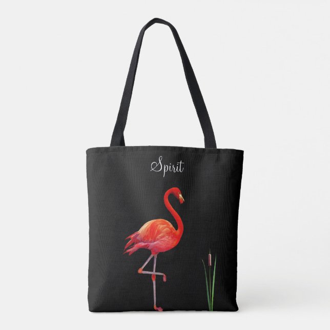 Flamenco Rojo en Bolsa Tote Negra (Reverso)