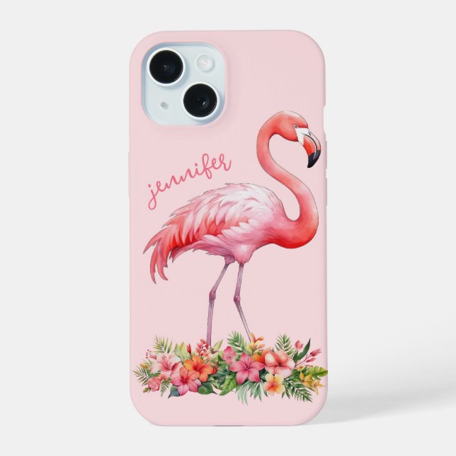 Flamenco Rosa con Flores Tropicales (Reverso )