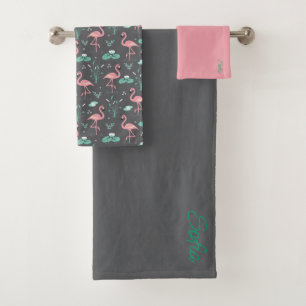 Flamenco rosa patrón gris turquesa lindo