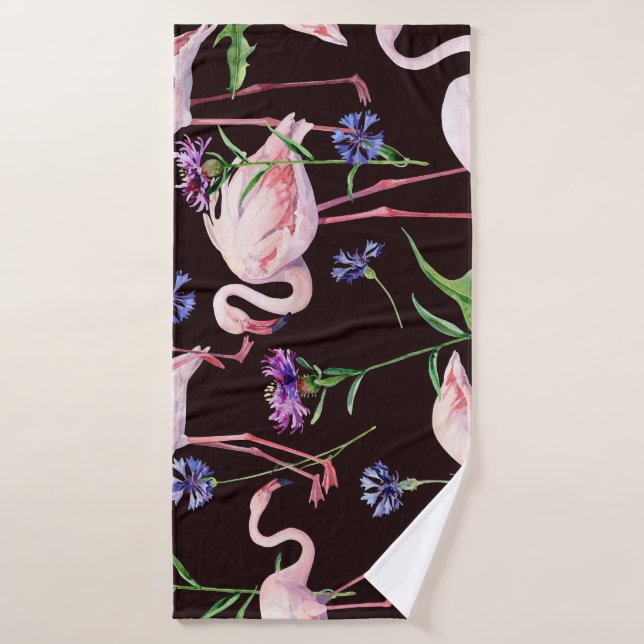 Flamencos acuarelas y patrones de flores silvestre (Toalla de baño)