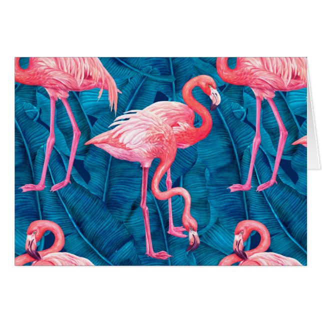 Flamencos en hojas azules de banano (Anverso (Horizontal))