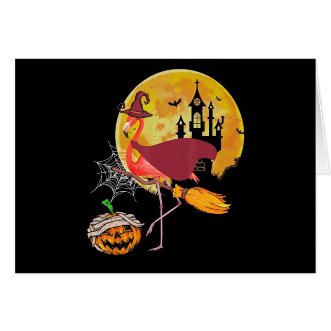 Flamencos | Flamingo Riding Broom Pumpkin Hallowee (Anverso (Horizontal))