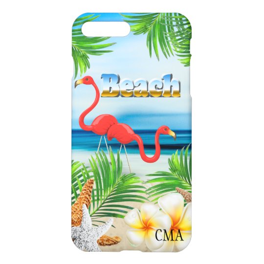 Flamencos rosados en el monograma de la playa el |