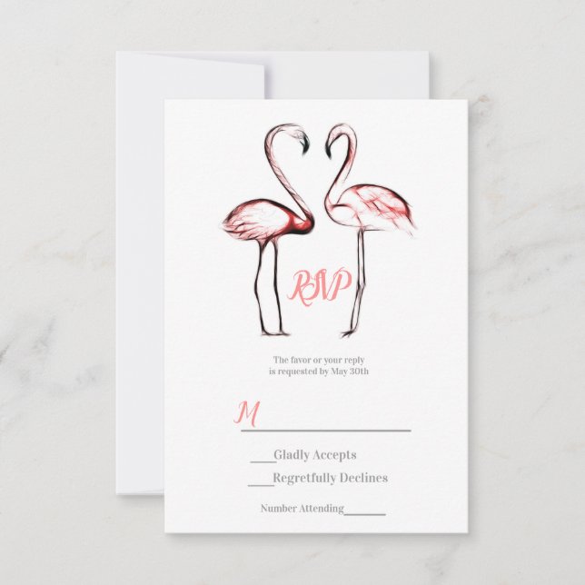 Flamencos rosados Flamingo Elegante Boda RSVP (Anverso)