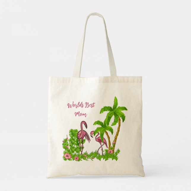 Flamencos y flores tropicales en la bolsa (Reverso)
