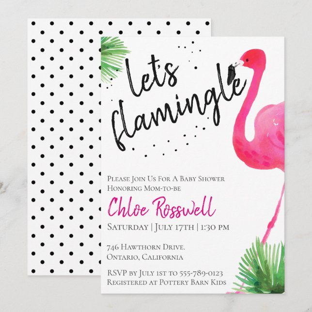Flamingle Baby Shower con Invitación (Anverso / Reverso)