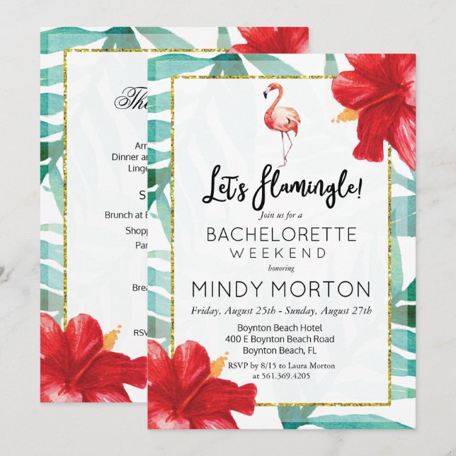 Flamingle Bachelorette Invitación de fin de semana (Anverso / Reverso)