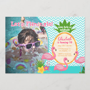 Flamingle foto tropical con invitación de cumpleañ