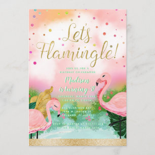 Flamingle invitación a los flamencos rosados tropi