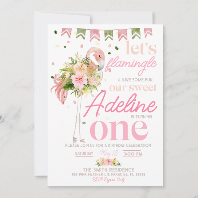 Flamingle Invitación de cumpleaños, Flamingo (Anverso)